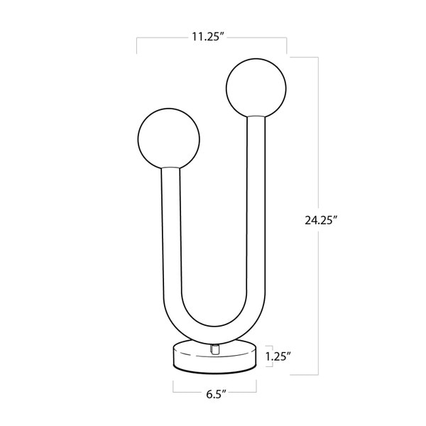 line drawing of Regina Andrew natural brass happy table lamp with inch measurements